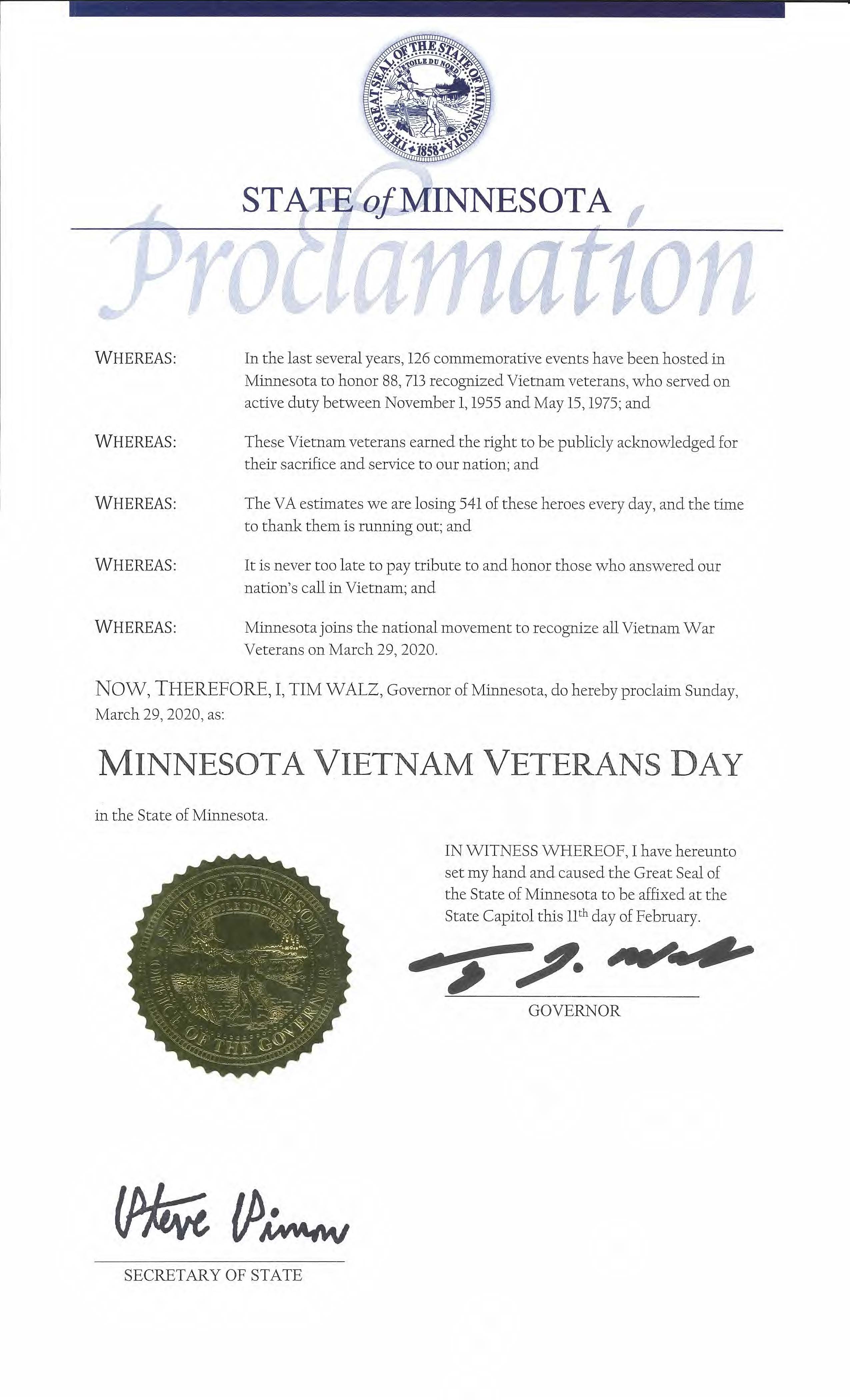 Minnesota Proclamation 2020